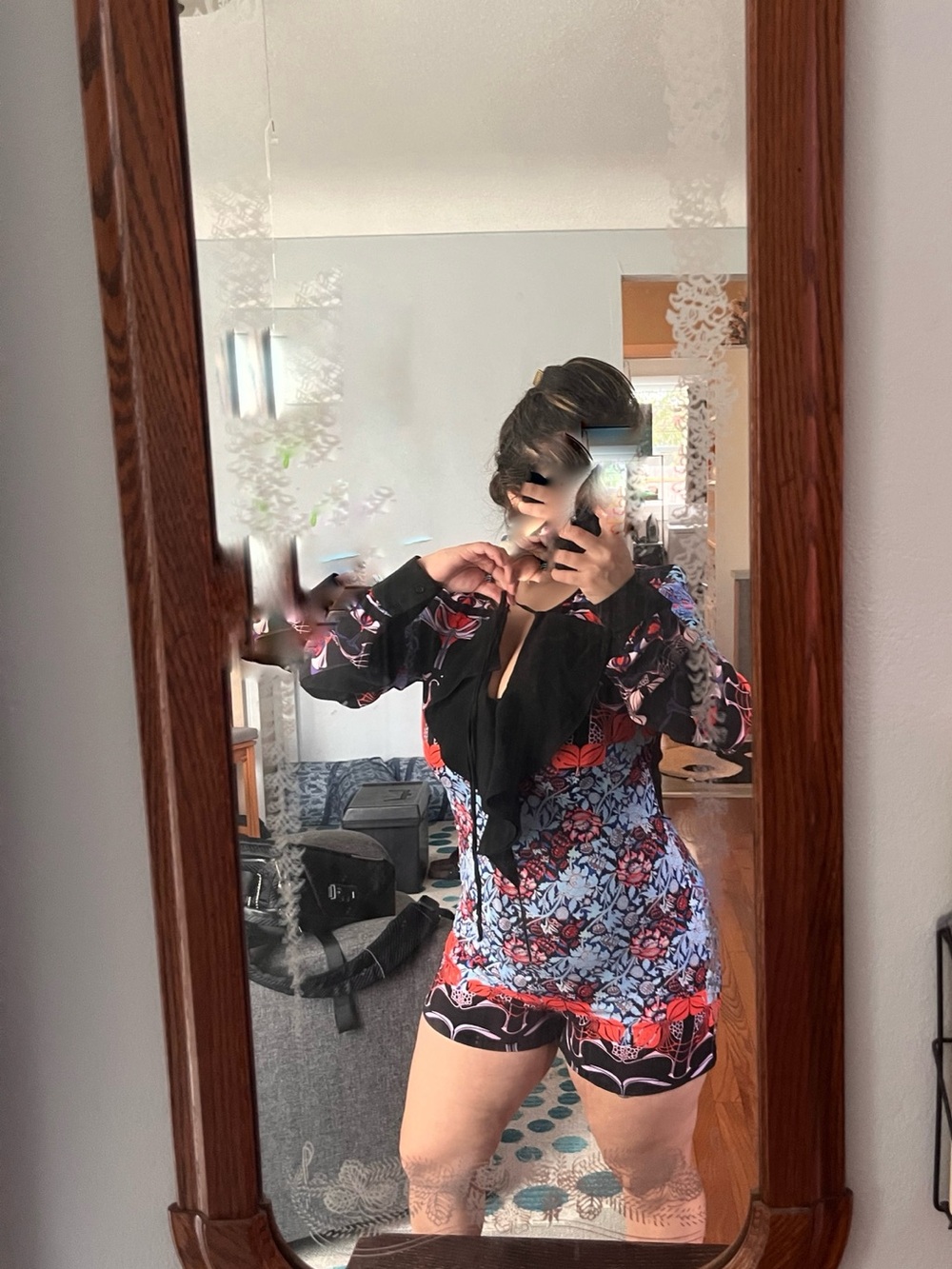 Floral Lace-Accent Black & Red Women’s Romper Sleepwear